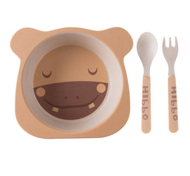 3pcs/set Bamboo Fiber Baby Cartoon Eating Tableware Kids Dinner Plate Toddler Feeding Dishes Children Training Bowl Spoon Fork
