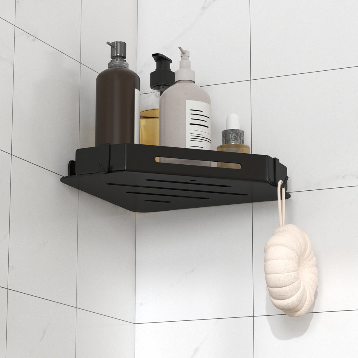 Bathroom Corner Shelf with Hooks