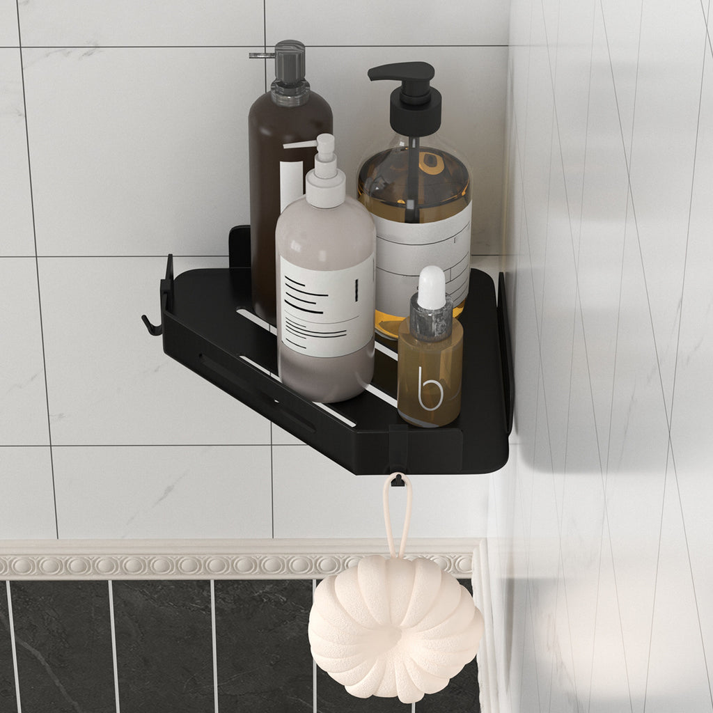 Bathroom Corner Shelf with Hooks