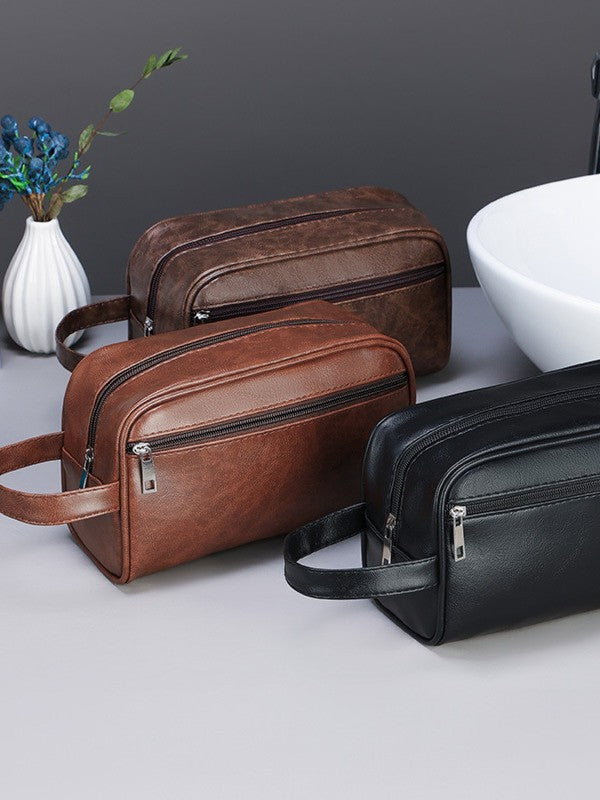 Men's Leather-Look Toiletry Bag