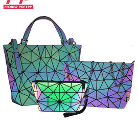 Women Handbags 3 Pcs Bag Set Crossbody Bags For Women Geometric Luminous Shoulder Bag Female Purse And Handbag Tote Holographic
