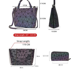 Women Handbags 3 Pcs Bag Set Crossbody Bags For Women Geometric Luminous Shoulder Bag Female Purse And Handbag Tote Holographic