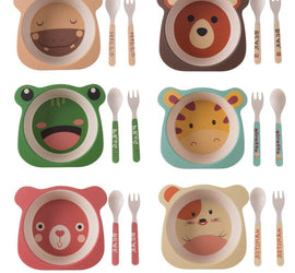 3pcs/set Bamboo Fiber Baby Cartoon Eating Tableware Kids Dinner Plate Toddler Feeding Dishes Children Training Bowl Spoon Fork