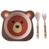 3pcs/set Bamboo Fiber Baby Cartoon Eating Tableware Kids Dinner Plate Toddler Feeding Dishes Children Training Bowl Spoon Fork