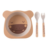 3pcs/set Bamboo Fiber Baby Cartoon Eating Tableware Kids Dinner Plate Toddler Feeding Dishes Children Training Bowl Spoon Fork