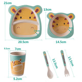 3pcs/set Bamboo Fiber Baby Cartoon Eating Tableware Kids Dinner Plate Toddler Feeding Dishes Children Training Bowl Spoon Fork