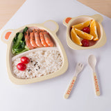 3pcs/set Bamboo Fiber Baby Cartoon Eating Tableware Kids Dinner Plate Toddler Feeding Dishes Children Training Bowl Spoon Fork