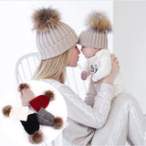2PCS/set/ Mom+Baby Knit Pom Bobble Hat