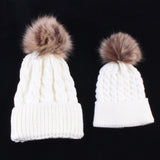 2PCS/set/ Mom+Baby Knit Pom Bobble Hat