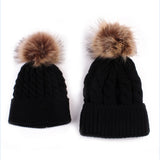 2PCS/set/ Mom+Baby Knit Pom Bobble Hat
