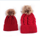 2PCS/set/ Mom+Baby Knit Pom Bobble Hat