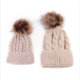 2PCS/set/ Mom+Baby Knit Pom Bobble Hat